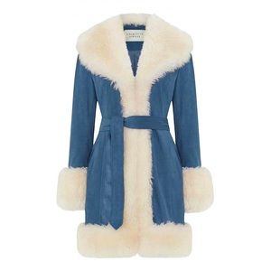✨ PENNY LANE COAT CHARLOTTE SIMONE Star Blue Shearling Collar Trench Coat